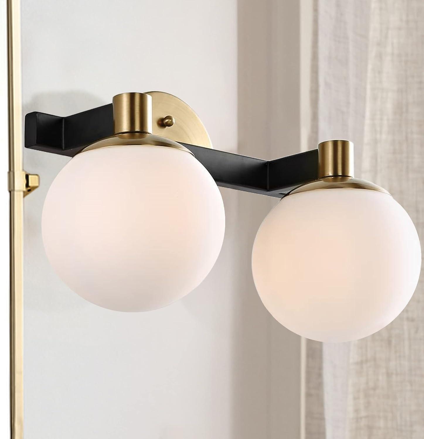 image:imageJONATHAN Y 575 BlackWhite 1Light Modern Globe LED Vanity Wall Sconce Light White Frosted Glass Shade MidCentury Art Deco Wall Lamp for Bathroom Kitchen Hallway JYL3540BBrass GoldBlack