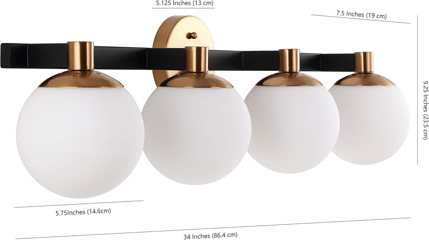 image:imageJONATHAN Y 575 BlackWhite 1Light Modern Globe LED Vanity Wall Sconce Light White Frosted Glass Shade MidCentury Art Deco Wall Lamp for Bathroom Kitchen Hallway JYL3540BBrass GoldBlack