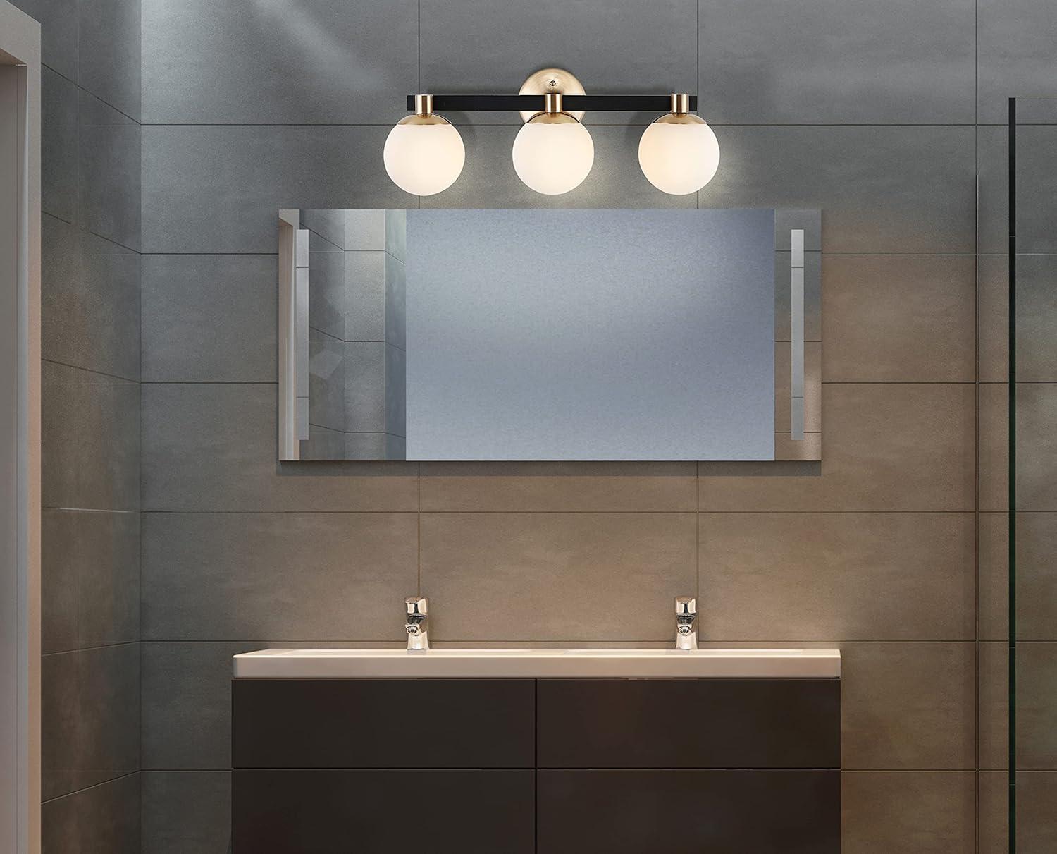 image:imageJONATHAN Y 575 BlackWhite 1Light Modern Globe LED Vanity Wall Sconce Light White Frosted Glass Shade MidCentury Art Deco Wall Lamp for Bathroom Kitchen Hallway JYL3540BBrass GoldBlack