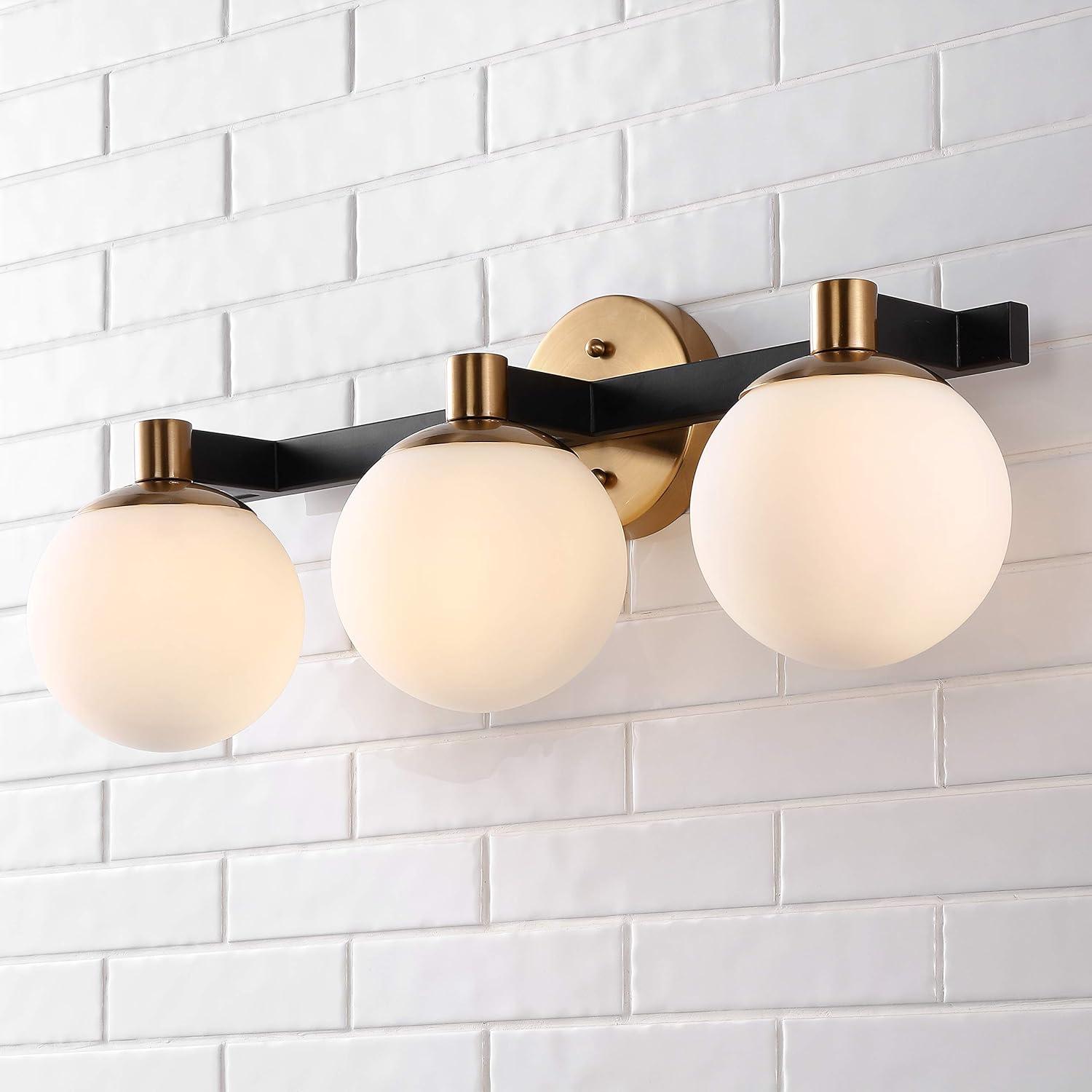 image:imageJONATHAN Y 575 BlackWhite 1Light Modern Globe LED Vanity Wall Sconce Light White Frosted Glass Shade MidCentury Art Deco Wall Lamp for Bathroom Kitchen Hallway JYL3540BBrass GoldBlack