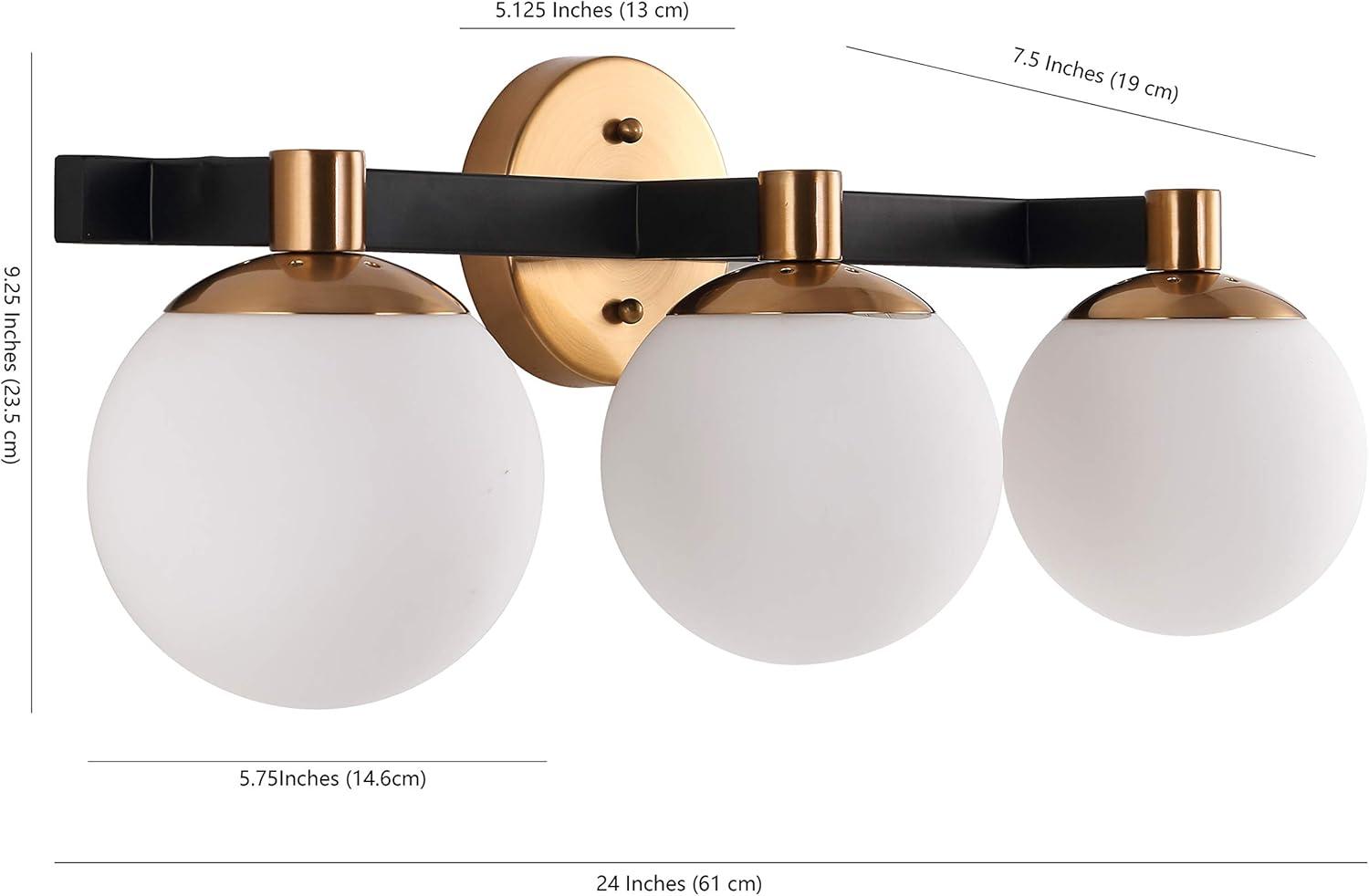 image:imageJONATHAN Y 575 BlackWhite 1Light Modern Globe LED Vanity Wall Sconce Light White Frosted Glass Shade MidCentury Art Deco Wall Lamp for Bathroom Kitchen Hallway JYL3540BBrass GoldBlack