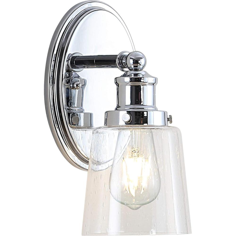 image:imageJONATHAN Y 3175 Chrome 4Light LED Vanity Light Farmhouse Wall Sconce for Bathroom Mirror Clear Seeded Glass Shade Rustic Iron Fixture for Kitchen Hallway LED Bulb Included JYL7533A1 Bulb