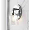 JONATHAN Y 31.75″ Chrome 4-Light LED Vanity Light, Farmhouse Wall Sconce for Bathroom Mirror, Clear Seeded Glass Shade, Rustic Iron Fixture for Kitchen Hallway, LED Bulb Included (JYL7533A)(1 Bulb)