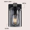 JONATHAN Y 32″ Black/Gray Oak Wood Finish LED Vanity Light, Rustic Farmhouse Sconce, Clear Seeded Glass Shade, Industrial Wall Lamp for Bathroom Mirror, Kitchen Sink, LED Bulb (JYL7510B)(Black/Gray Oak Wood Finish)