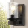 JONATHAN Y 32″ Black/Gray Oak Wood Finish LED Vanity Light, Rustic Farmhouse Sconce, Clear Seeded Glass Shade, Industrial Wall Lamp for Bathroom Mirror, Kitchen Sink, LED Bulb (JYL7510B)(Oil-Rubbed Bronze)