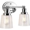 JONATHAN Y 31.75″ Chrome 4-Light LED Vanity Light, Farmhouse Wall Sconce for Bathroom Mirror, Clear Seeded Glass Shade, Rustic Iron Fixture for Kitchen Hallway, LED Bulb Included (JYL7533A)(2 Bulb)