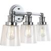 JONATHAN Y 31.75″ Chrome 4-Light LED Vanity Light, Farmhouse Wall Sconce for Bathroom Mirror, Clear Seeded Glass Shade, Rustic Iron Fixture for Kitchen Hallway, LED Bulb Included (JYL7533A)(3 Bulb)