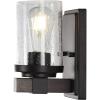 JONATHAN Y 32″ Black/Gray Oak Wood Finish LED Vanity Light, Rustic Farmhouse Sconce, Clear Seeded Glass Shade, Industrial Wall Lamp for Bathroom Mirror, Kitchen Sink, LED Bulb (JYL7510B)(Oil-Rubbed Bronze)
