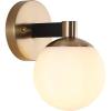 JONATHAN Y 5.75″ Black/White 1-Light Modern Globe LED Vanity Wall Sconce Light, White Frosted Glass Shade, Mid-Century Art Deco Wall Lamp for Bathroom, Kitchen, Hallway (JYL3540B)(Brass Gold/Black)