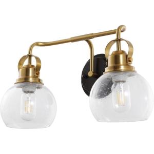 JONATHAN Y 24″ Brass Gold/Oil Rubbed Bronze Shirley 3-Light Bathroom Vanity Light, Metal Wall Sconce, Clear Seeded Glass Shade, Modern Transitional Farmhouse Fixture, LED Bulbs Included (JYL7405B)(Brass Gold/Oil Rubbed Bronze)