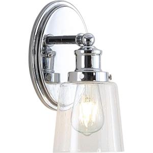 JONATHAN Y 31.75″ Chrome 4-Light LED Vanity Light, Farmhouse Wall Sconce for Bathroom Mirror, Clear Seeded Glass Shade, Rustic Iron Fixture for Kitchen Hallway, LED Bulb Included (JYL7533A)(1 Bulb)