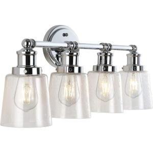 JONATHAN Y 31.75″ Chrome 4-Light LED Vanity Light, Farmhouse Wall Sconce for Bathroom Mirror, Clear Seeded Glass Shade, Rustic Iron Fixture for Kitchen Hallway, LED Bulb Included (JYL7533A)(4 Bulb)