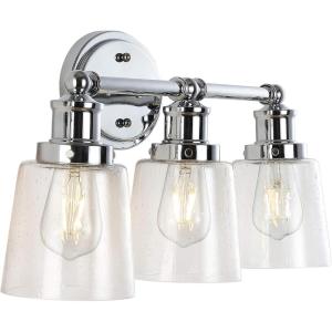 JONATHAN Y 31.75″ Chrome 4-Light LED Vanity Light, Farmhouse Wall Sconce for Bathroom Mirror, Clear Seeded Glass Shade, Rustic Iron Fixture for Kitchen Hallway, LED Bulb Included (JYL7533A)(3 Bulb)