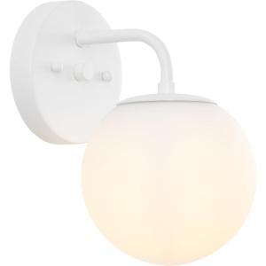 JONATHAN Y 40″ Black Modern Globe Wall Sconce Vanity Light for Bathroom, White Frosted Glass Shade, Midcentury Parisian Bistro Wall Lamp, LED Bulb Included (JYL3560B)(White)