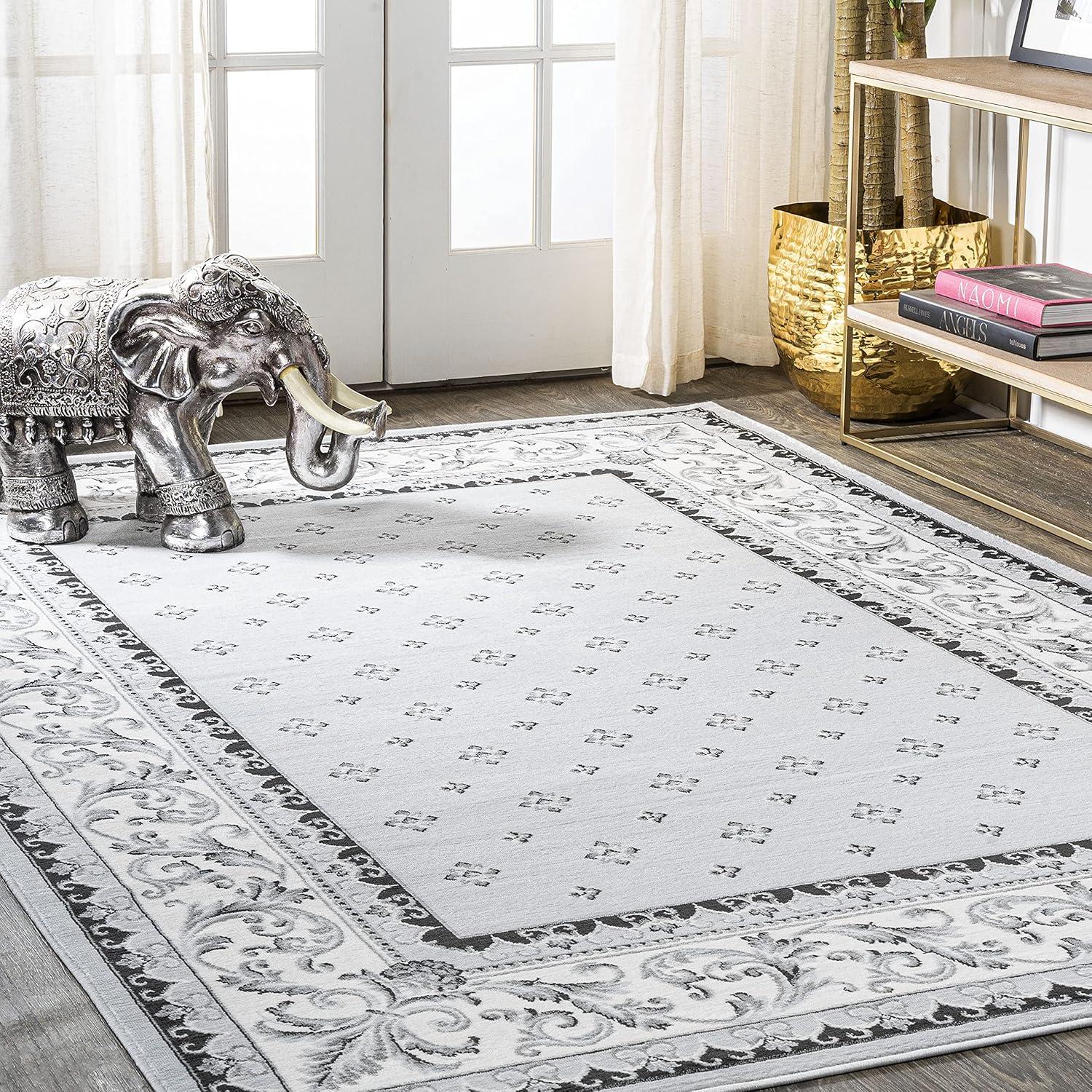 image:imageJONATHAN Y Acanthus French Border BlueNavy Indoor Area Rug 3x5 Vintage Bohemian EasyCleaning for Living Room Bedroom Kitchen Pet Friendly NonShedding MDP504E3Light GrayCream