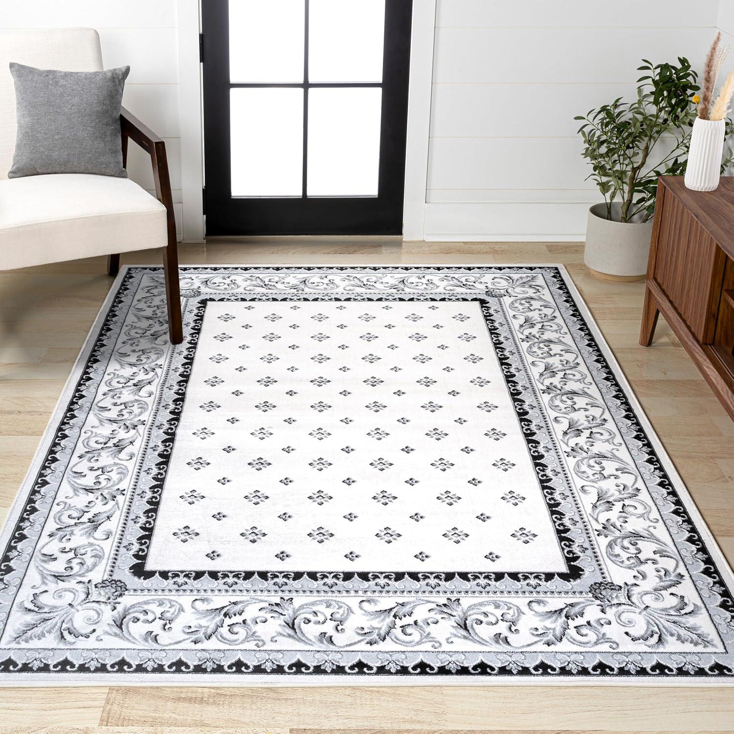 image:imageJONATHAN Y Acanthus French Border BlueNavy Indoor Area Rug 3x5 Vintage Bohemian EasyCleaning for Living Room Bedroom Kitchen Pet Friendly NonShedding MDP504E3CreamLight Gray