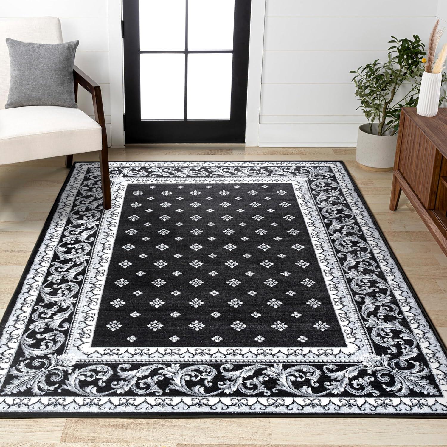 image:imageJONATHAN Y Acanthus French Border BlueNavy Indoor Area Rug 3x5 Vintage Bohemian EasyCleaning for Living Room Bedroom Kitchen Pet Friendly NonShedding MDP504E3BlackGray