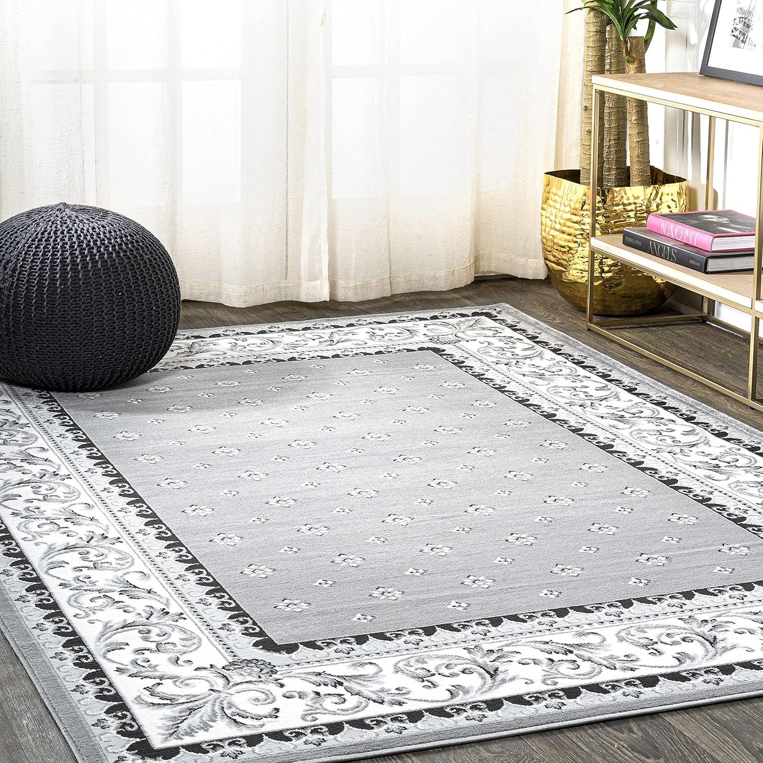 image:imageJONATHAN Y Acanthus French Border BlueNavy Indoor Area Rug 3x5 Vintage Bohemian EasyCleaning for Living Room Bedroom Kitchen Pet Friendly NonShedding MDP504E3GrayCream