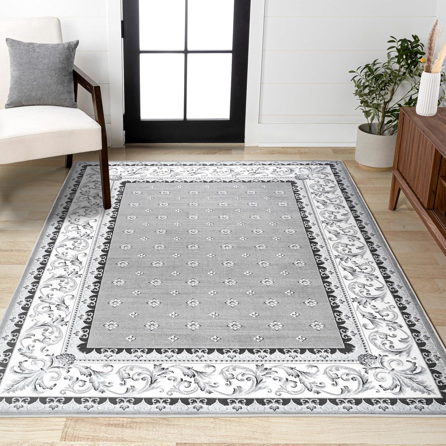image:imageJONATHAN Y Acanthus French Border BlueNavy Indoor Area Rug 3x5 Vintage Bohemian EasyCleaning for Living Room Bedroom Kitchen Pet Friendly NonShedding MDP504E3GrayCream