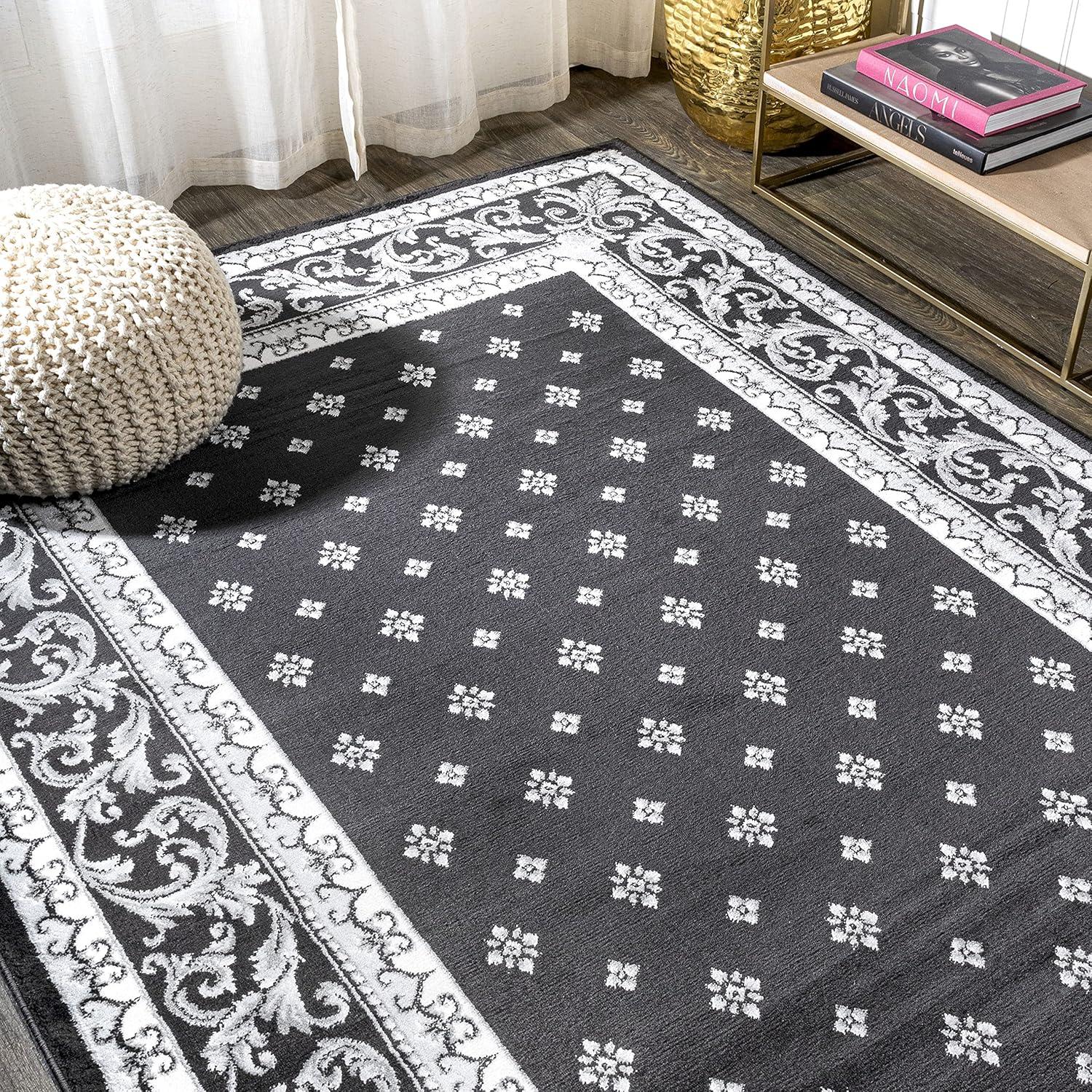 image:imageJONATHAN Y Acanthus French Border BlueNavy Indoor Area Rug 3x5 Vintage Bohemian EasyCleaning for Living Room Bedroom Kitchen Pet Friendly NonShedding MDP504E3BlackGray