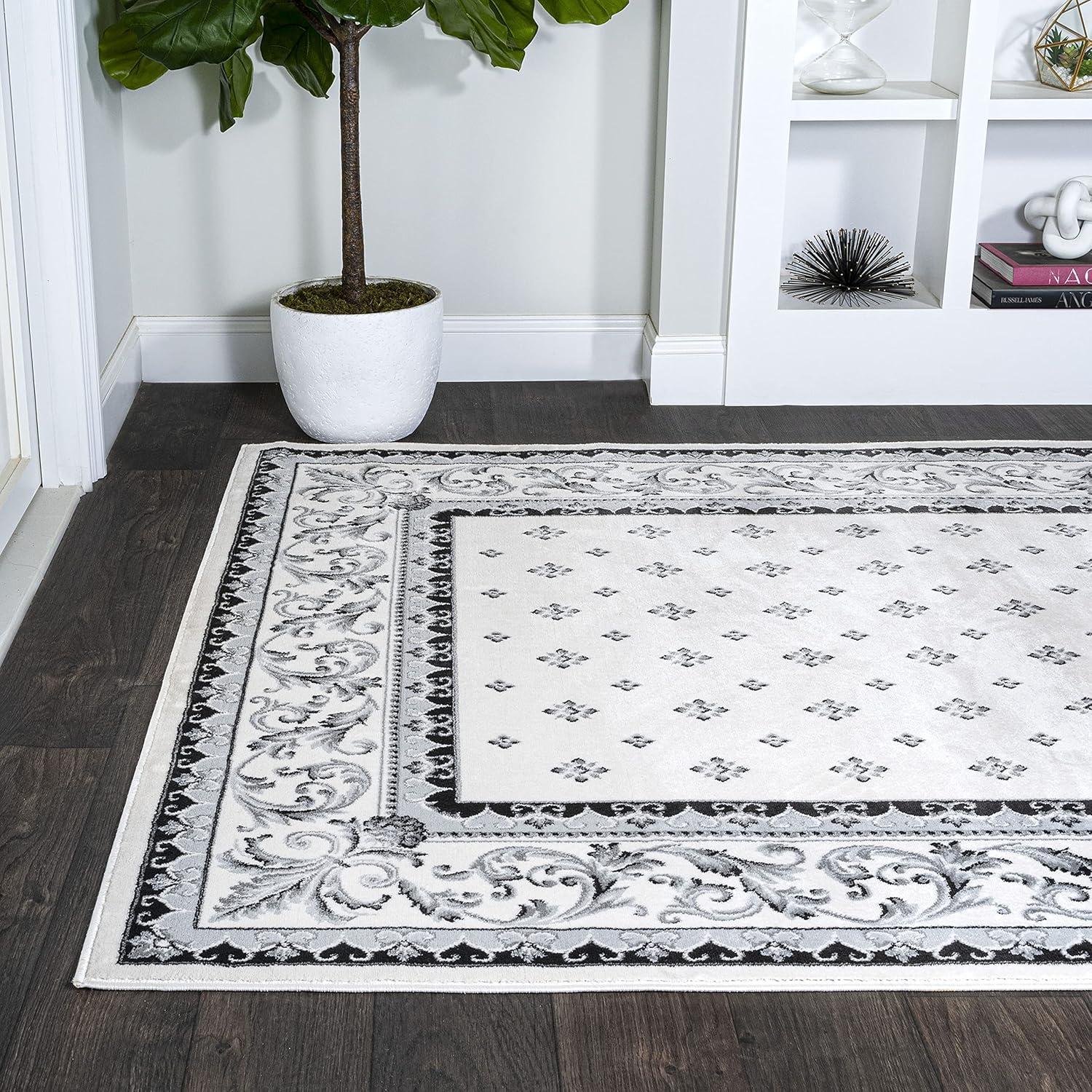 image:imageJONATHAN Y Acanthus French Border BlueNavy Indoor Area Rug 3x5 Vintage Bohemian EasyCleaning for Living Room Bedroom Kitchen Pet Friendly NonShedding MDP504E3CreamLight Gray