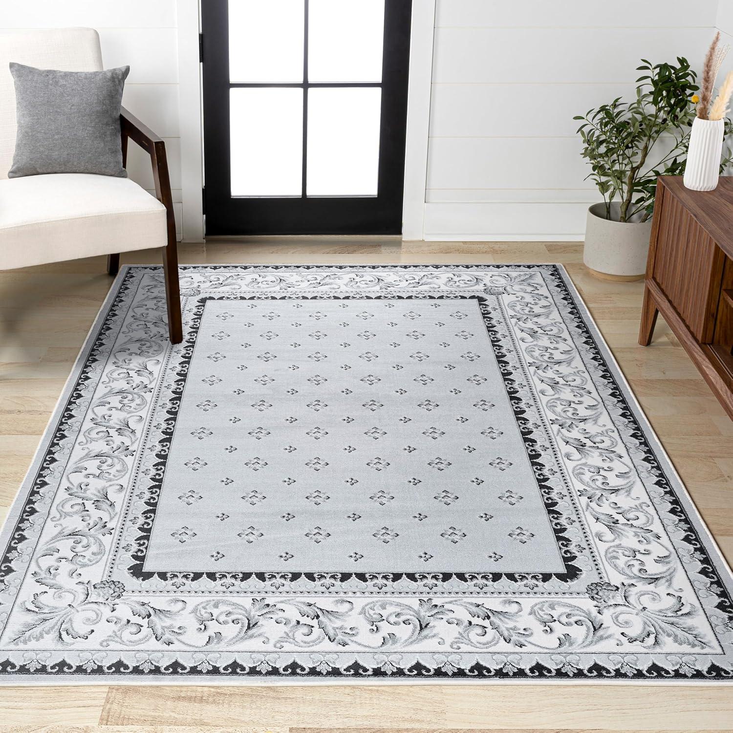 image:imageJONATHAN Y Acanthus French Border BlueNavy Indoor Area Rug 3x5 Vintage Bohemian EasyCleaning for Living Room Bedroom Kitchen Pet Friendly NonShedding MDP504E3Light GrayCream