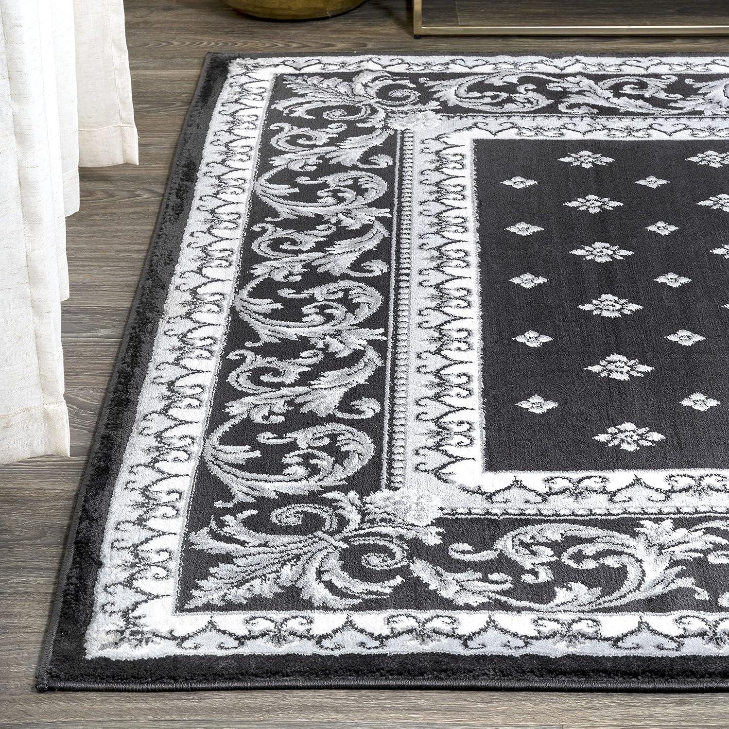 image:imageJONATHAN Y Acanthus French Border BlueNavy Indoor Area Rug 3x5 Vintage Bohemian EasyCleaning for Living Room Bedroom Kitchen Pet Friendly NonShedding MDP504E3BlackGray