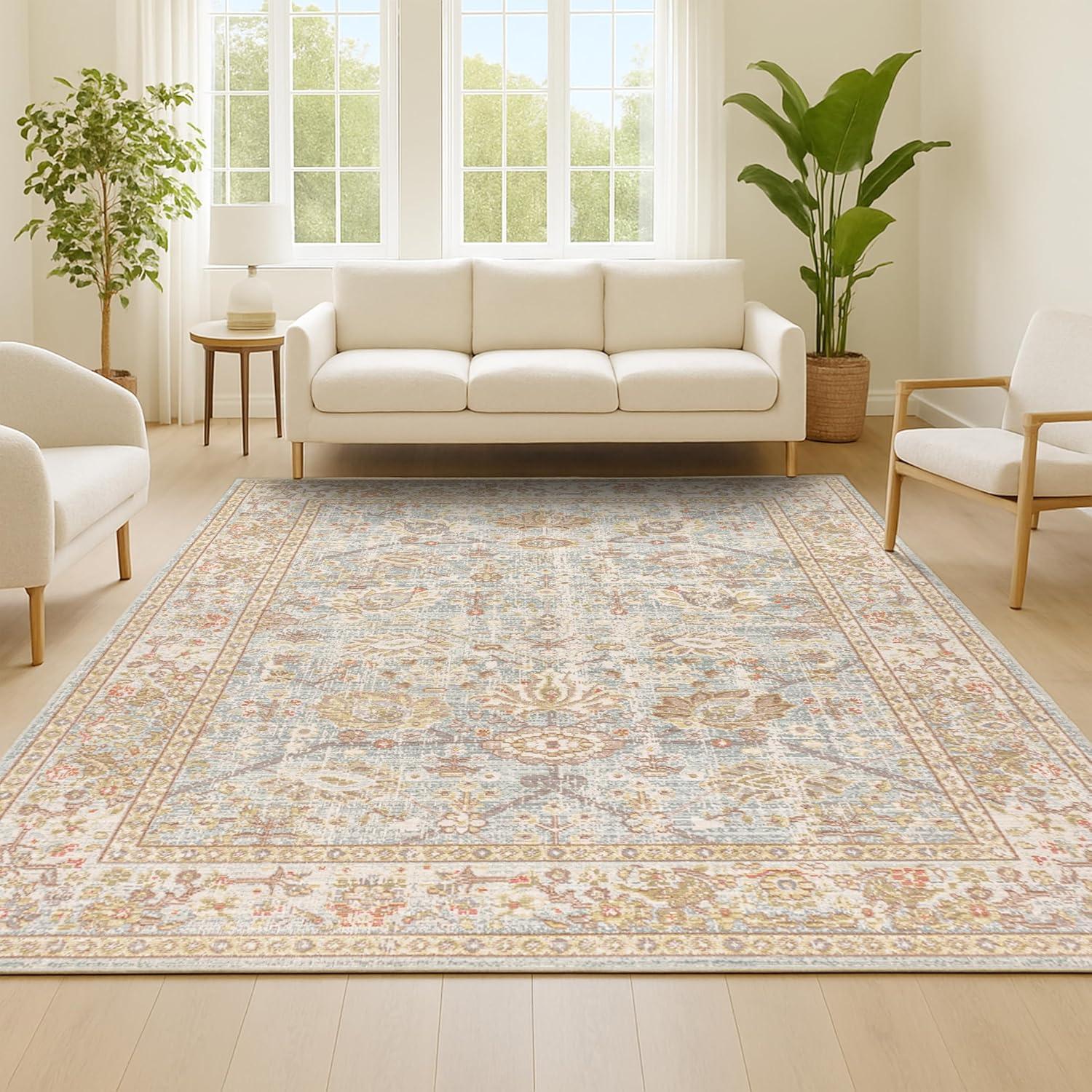 image:imageJONATHAN Y Alba Modern Faded Peshawar GrayIvory Indoor Area Rug 3x5 Transitional Traditional EasyCleaning for Living Room Bedroom Kitchen Pet Friendly NonShedding MDP304B3Blue