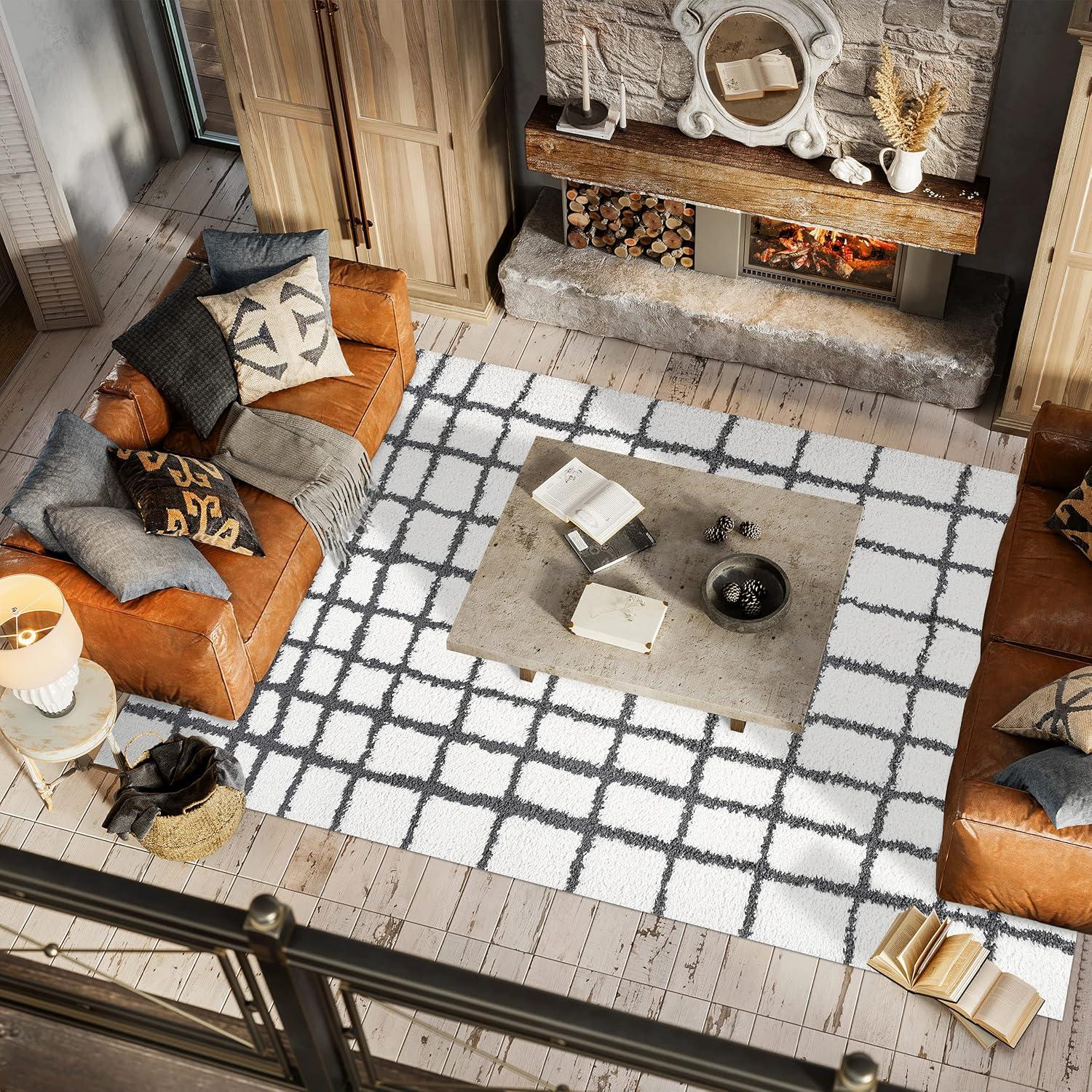 image:imageJONATHAN Y Arenal Geometric Grid Shag WhiteGray Indoor Area Rug 3x5 Bohemian Contemporary EasyCleaning for Living Room Bedroom Kitchen Pet Friendly NonShedding MOH409A33 x 5 Rectangular