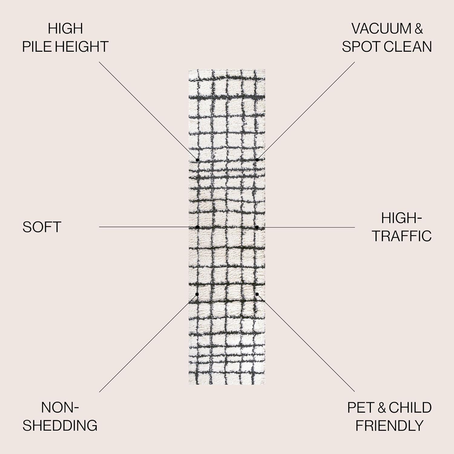 image:imageJONATHAN Y Arenal Geometric Grid Shag WhiteGray Indoor Area Rug 3x5 Bohemian Contemporary EasyCleaning for Living Room Bedroom Kitchen Pet Friendly NonShedding MOH409A32 x 8 Runner
