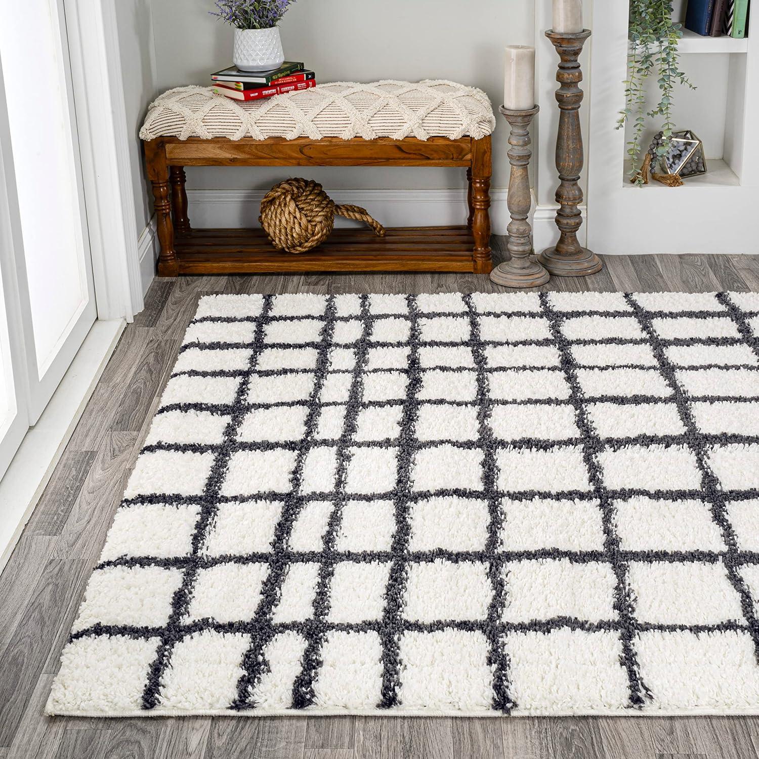 image:imageJONATHAN Y Arenal Geometric Grid Shag WhiteGray Indoor Area Rug 3x5 Bohemian Contemporary EasyCleaning for Living Room Bedroom Kitchen Pet Friendly NonShedding MOH409A33 x 5 Rectangular