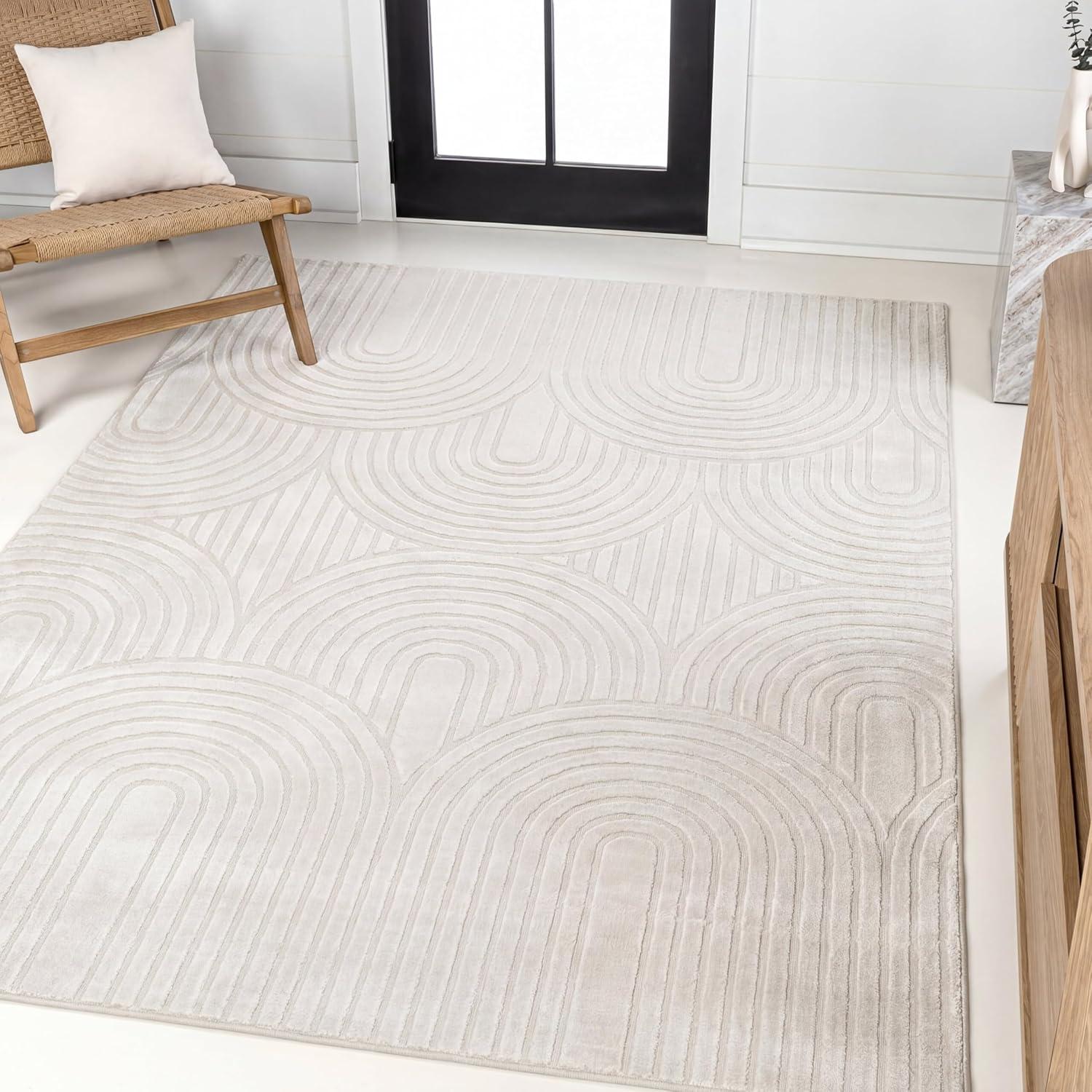 image:imageJONATHAN Y Art Deco Striped Arches Indoor Area Rug 3X5 BlueWhite Ariana MidCentury HighLow TwoTone for Living Room Bedroom Kitchen EasyCleaning PetFriendly NonShedding SND100C3WhiteCream