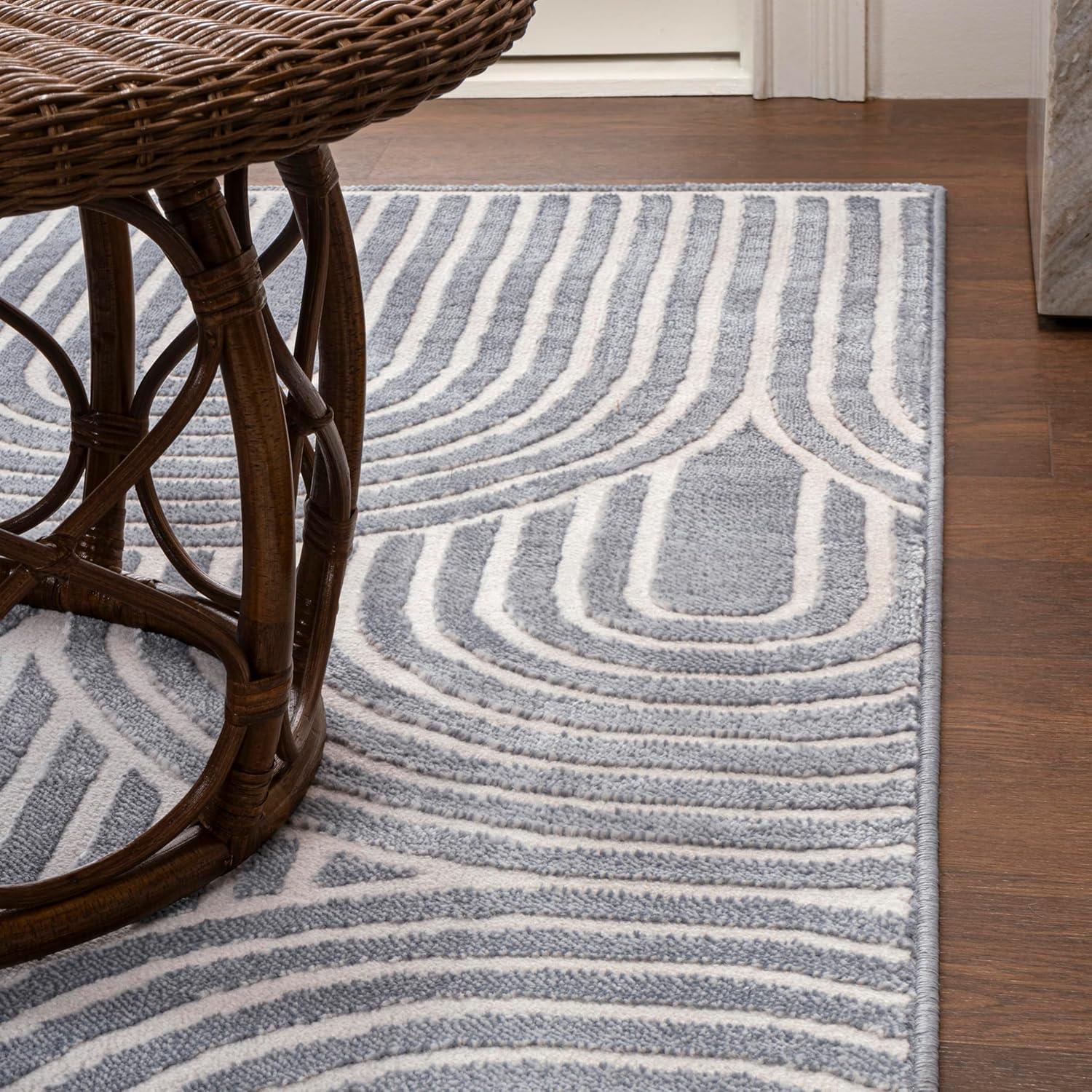 image:imageJONATHAN Y Art Deco Striped Arches Indoor Area Rug 3X5 BlueWhite Ariana MidCentury HighLow TwoTone for Living Room Bedroom Kitchen EasyCleaning PetFriendly NonShedding SND100C3BlueWhite