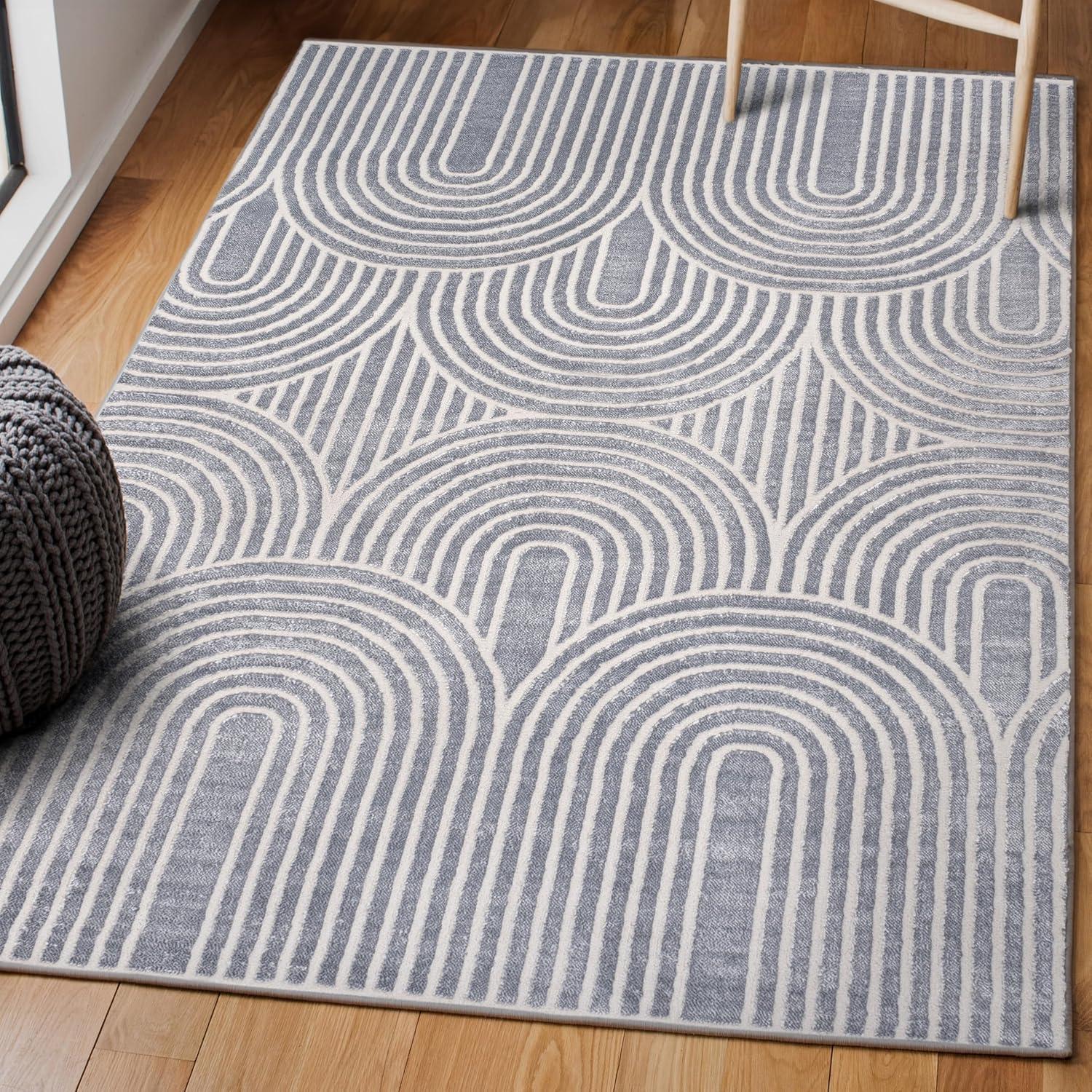 image:imageJONATHAN Y Art Deco Striped Arches Indoor Area Rug 3X5 BlueWhite Ariana MidCentury HighLow TwoTone for Living Room Bedroom Kitchen EasyCleaning PetFriendly NonShedding SND100C3BlueWhite