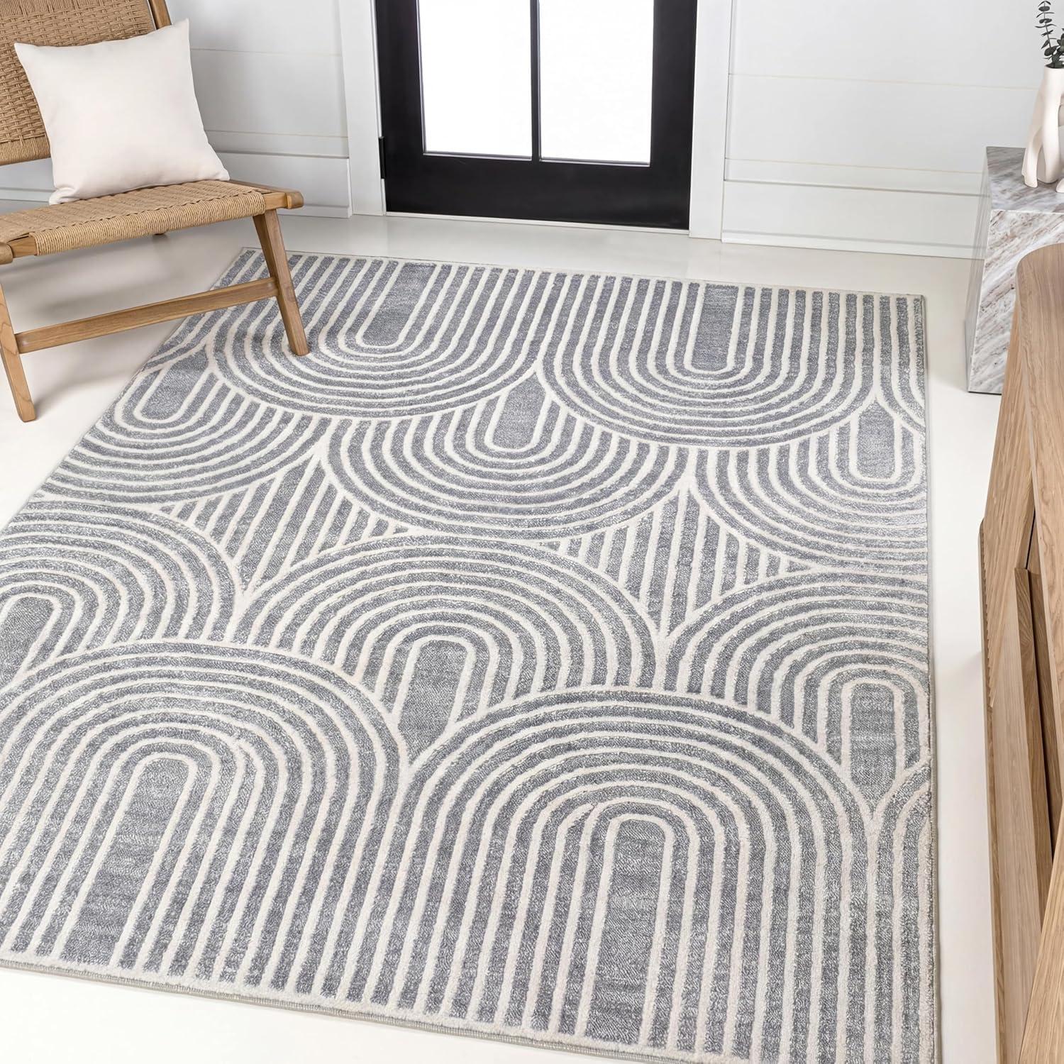 image:imageJONATHAN Y Art Deco Striped Arches Indoor Area Rug 3X5 BlueWhite Ariana MidCentury HighLow TwoTone for Living Room Bedroom Kitchen EasyCleaning PetFriendly NonShedding SND100C3BlueWhite