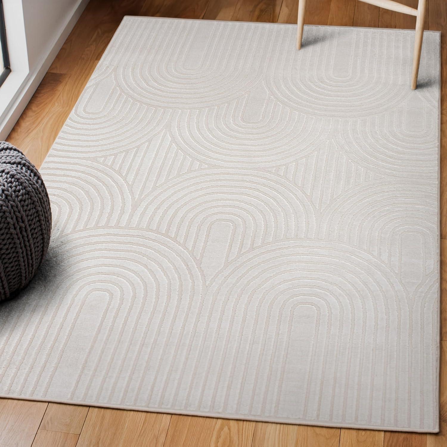 image:imageJONATHAN Y Art Deco Striped Arches Indoor Area Rug 3X5 BlueWhite Ariana MidCentury HighLow TwoTone for Living Room Bedroom Kitchen EasyCleaning PetFriendly NonShedding SND100C3WhiteCream