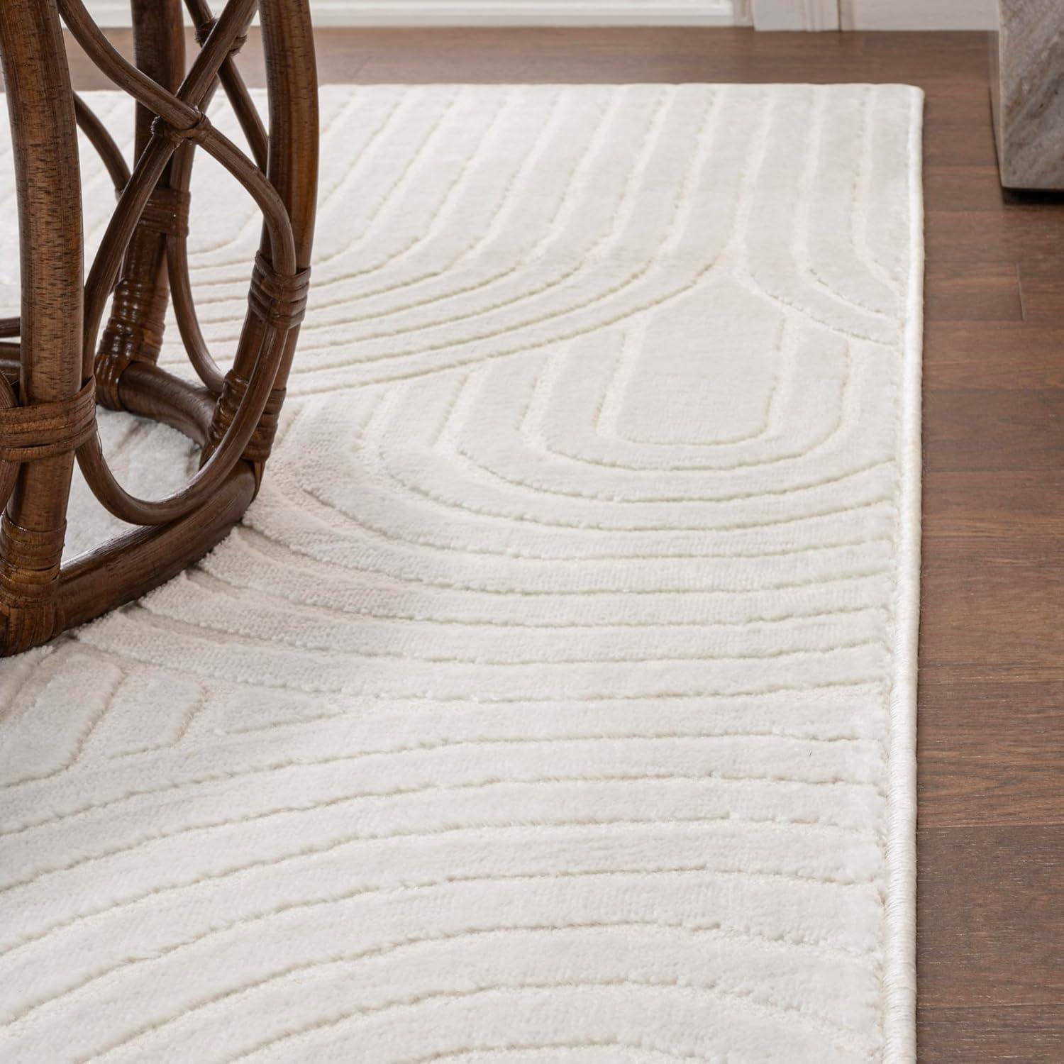 image:imageJONATHAN Y Art Deco Striped Arches Indoor Area Rug 3X5 BlueWhite Ariana MidCentury HighLow TwoTone for Living Room Bedroom Kitchen EasyCleaning PetFriendly NonShedding SND100C3WhiteCream