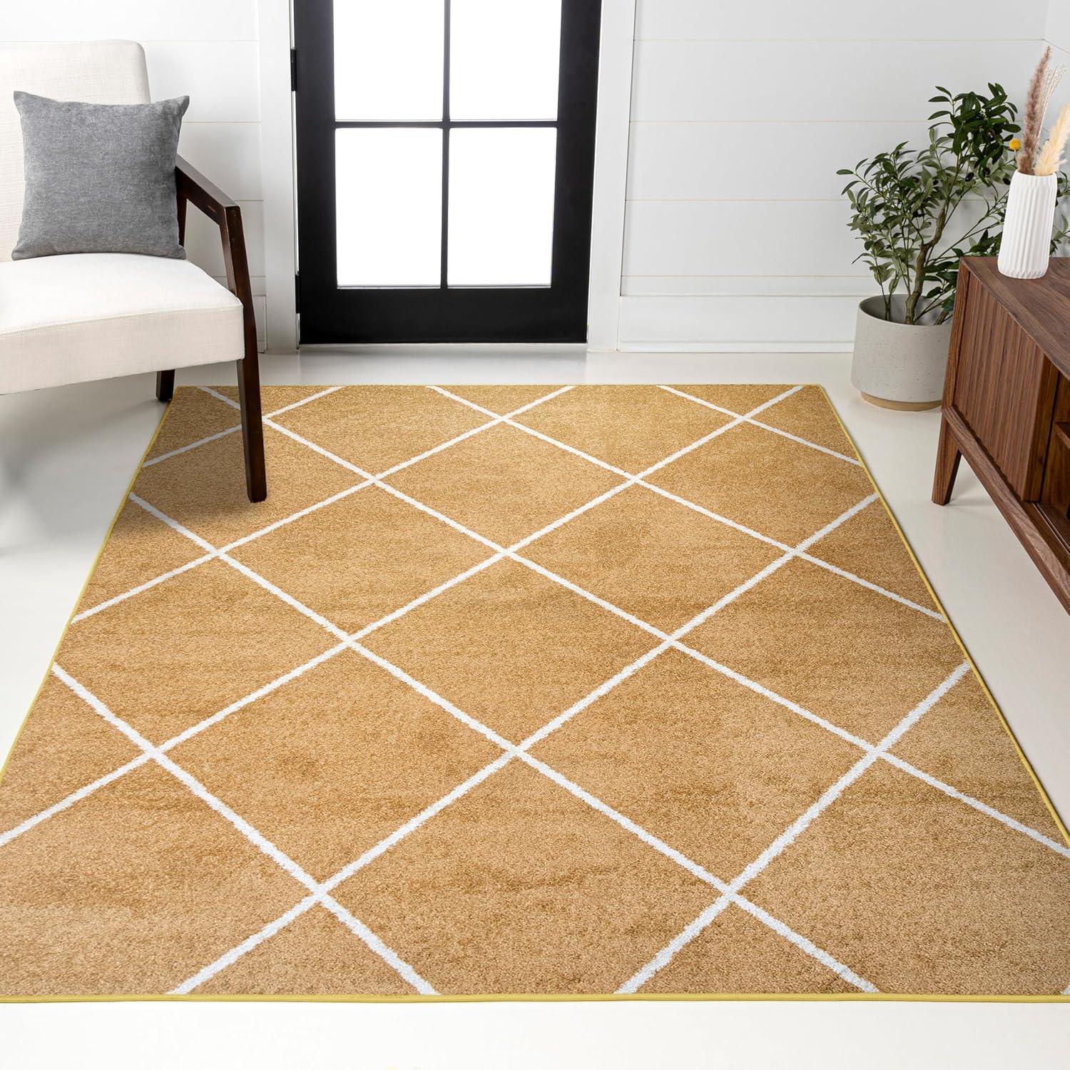 image:imageJONATHAN Y Cole Diamond Trellis Light BlueWhite Runner Rug 2x8 ModernContemporaryGeometricCasual EasyCleaning for Living RoomBedroomKitchenPet FriendlyNonShedding SEU102C28GoldWhite