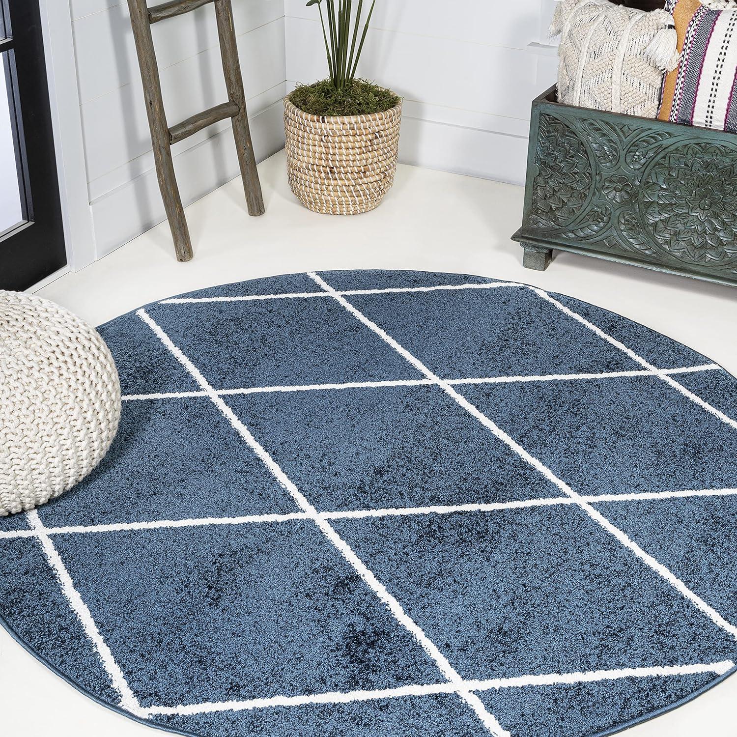 image:imageJONATHAN Y Cole Diamond Trellis Light BlueWhite Runner Rug 2x8 ModernContemporaryGeometricCasual EasyCleaning for Living RoomBedroomKitchenPet FriendlyNonShedding SEU102C28NavyWhite