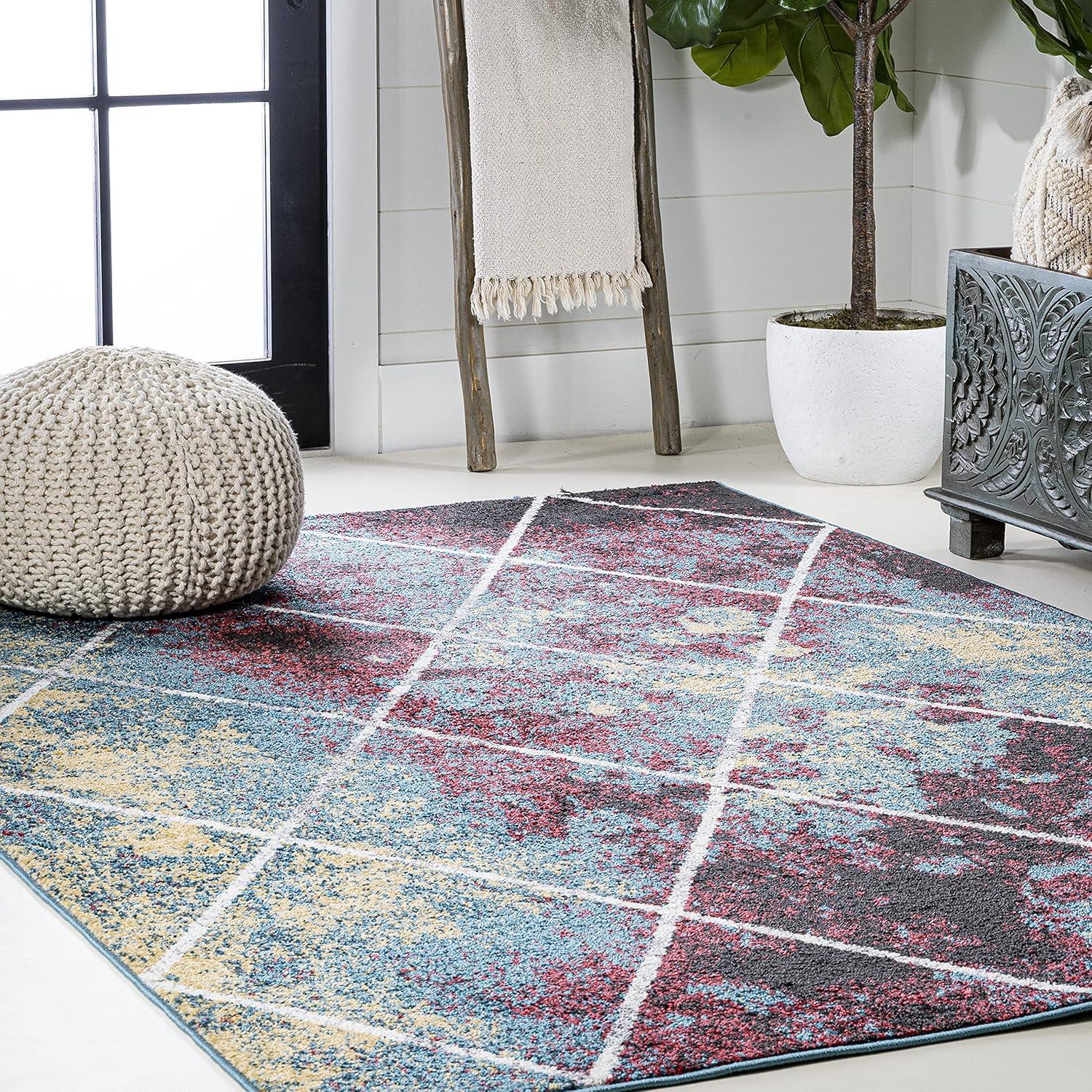 image:imageJONATHAN Y Cole Diamond Trellis Light BlueWhite Runner Rug 2x8 ModernContemporaryGeometricCasual EasyCleaning for Living RoomBedroomKitchenPet FriendlyNonShedding SEU102C28MultiWhite