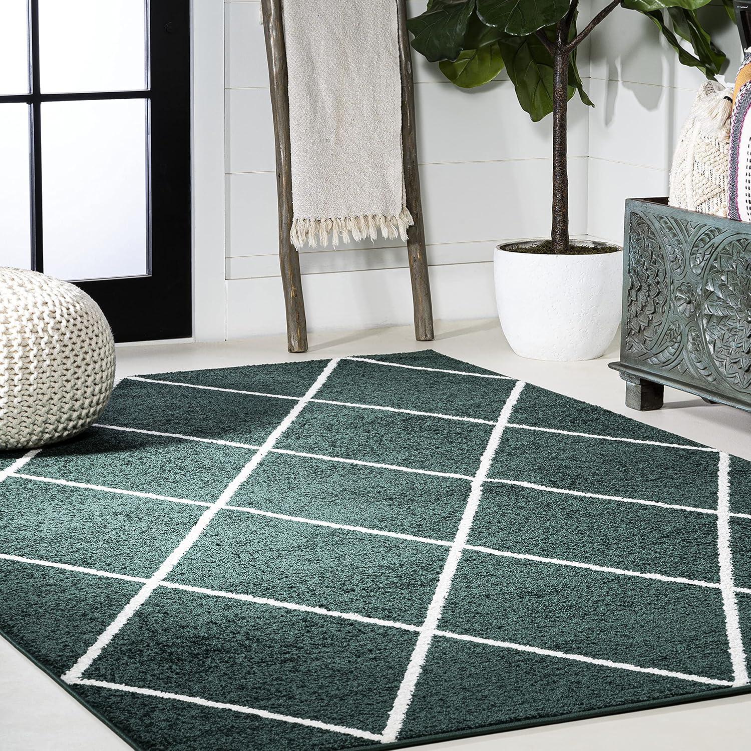 image:imageJONATHAN Y Cole Diamond Trellis Light BlueWhite Runner Rug 2x8 ModernContemporaryGeometricCasual EasyCleaning for Living RoomBedroomKitchenPet FriendlyNonShedding SEU102C28GreenWhite