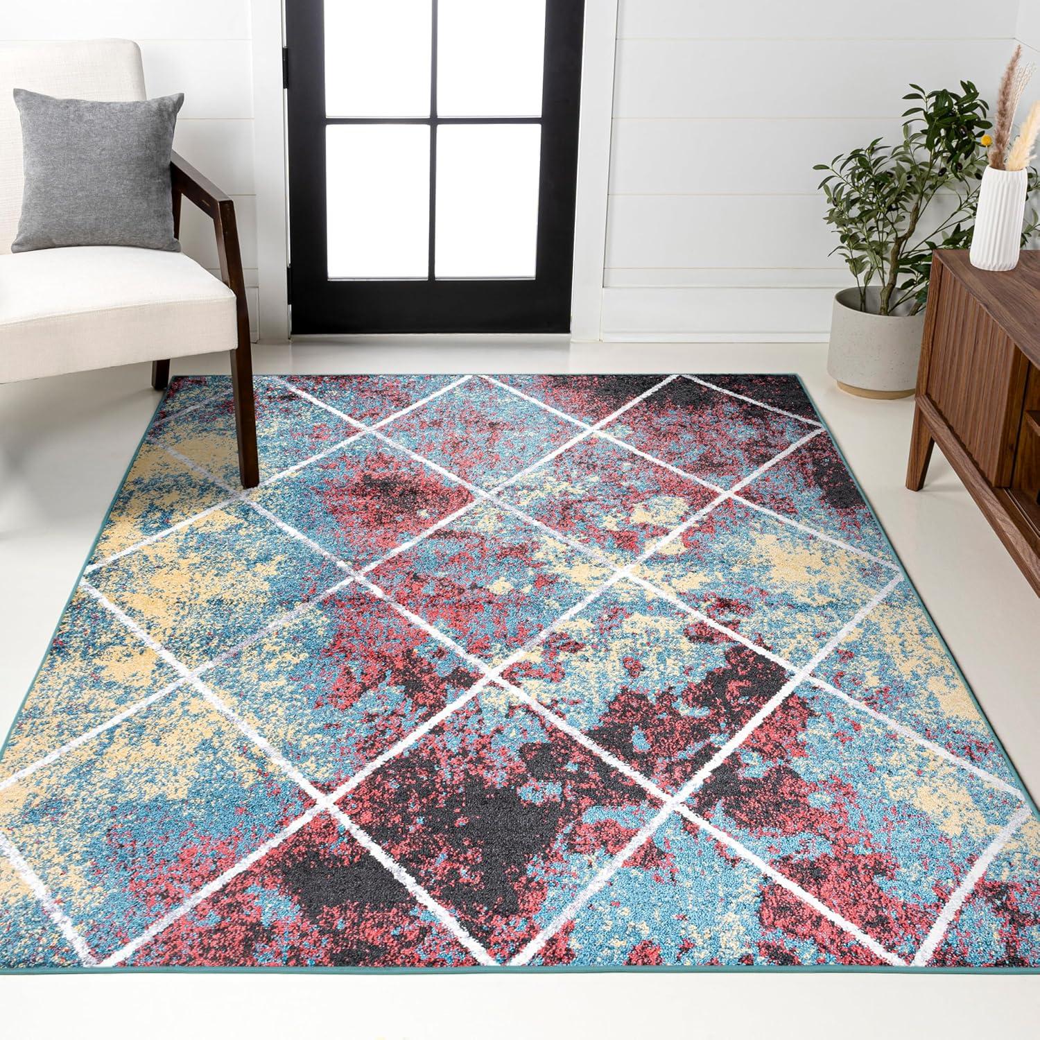 image:imageJONATHAN Y Cole Diamond Trellis Light BlueWhite Runner Rug 2x8 ModernContemporaryGeometricCasual EasyCleaning for Living RoomBedroomKitchenPet FriendlyNonShedding SEU102C28MultiWhite