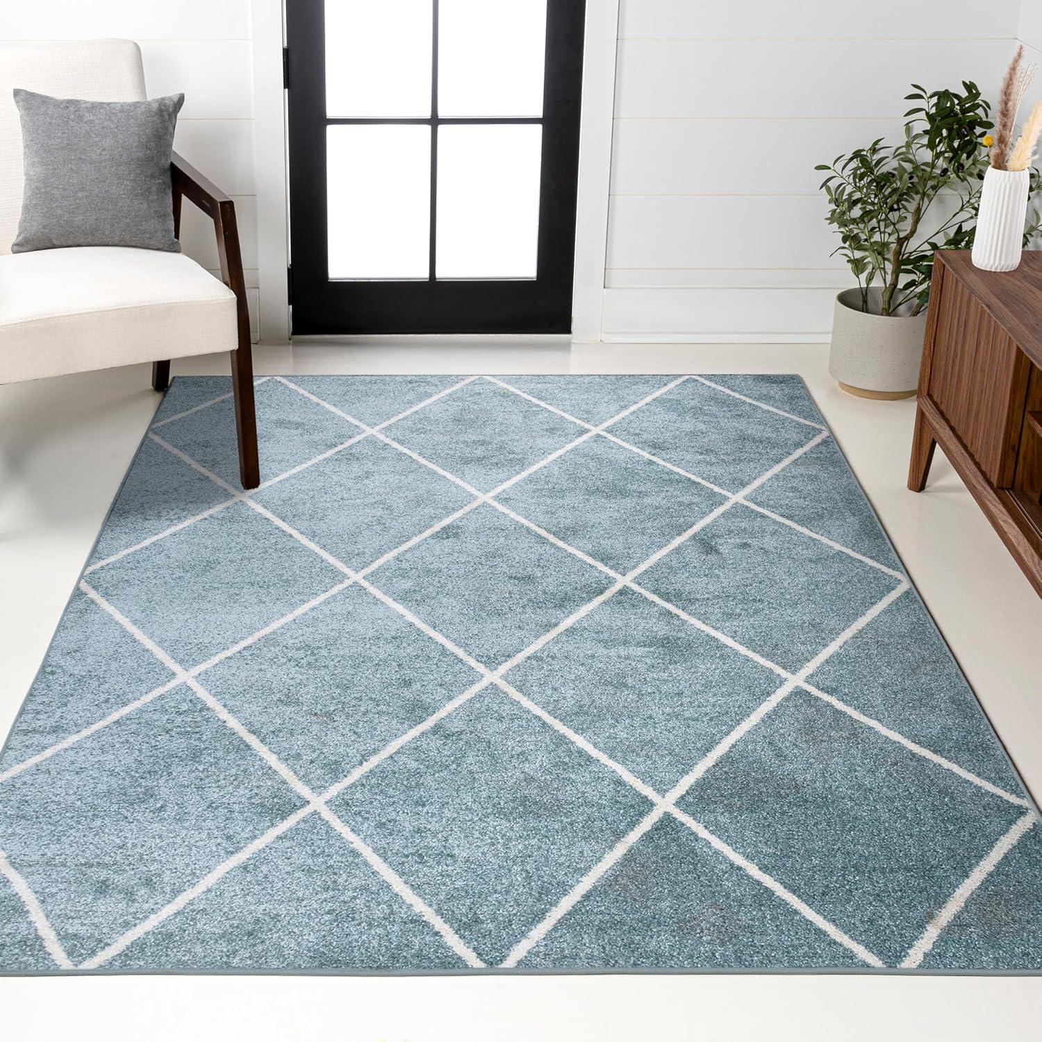 image:imageJONATHAN Y Cole Diamond Trellis Light BlueWhite Runner Rug 2x8 ModernContemporaryGeometricCasual EasyCleaning for Living RoomBedroomKitchenPet FriendlyNonShedding SEU102C28Light BlueWhite