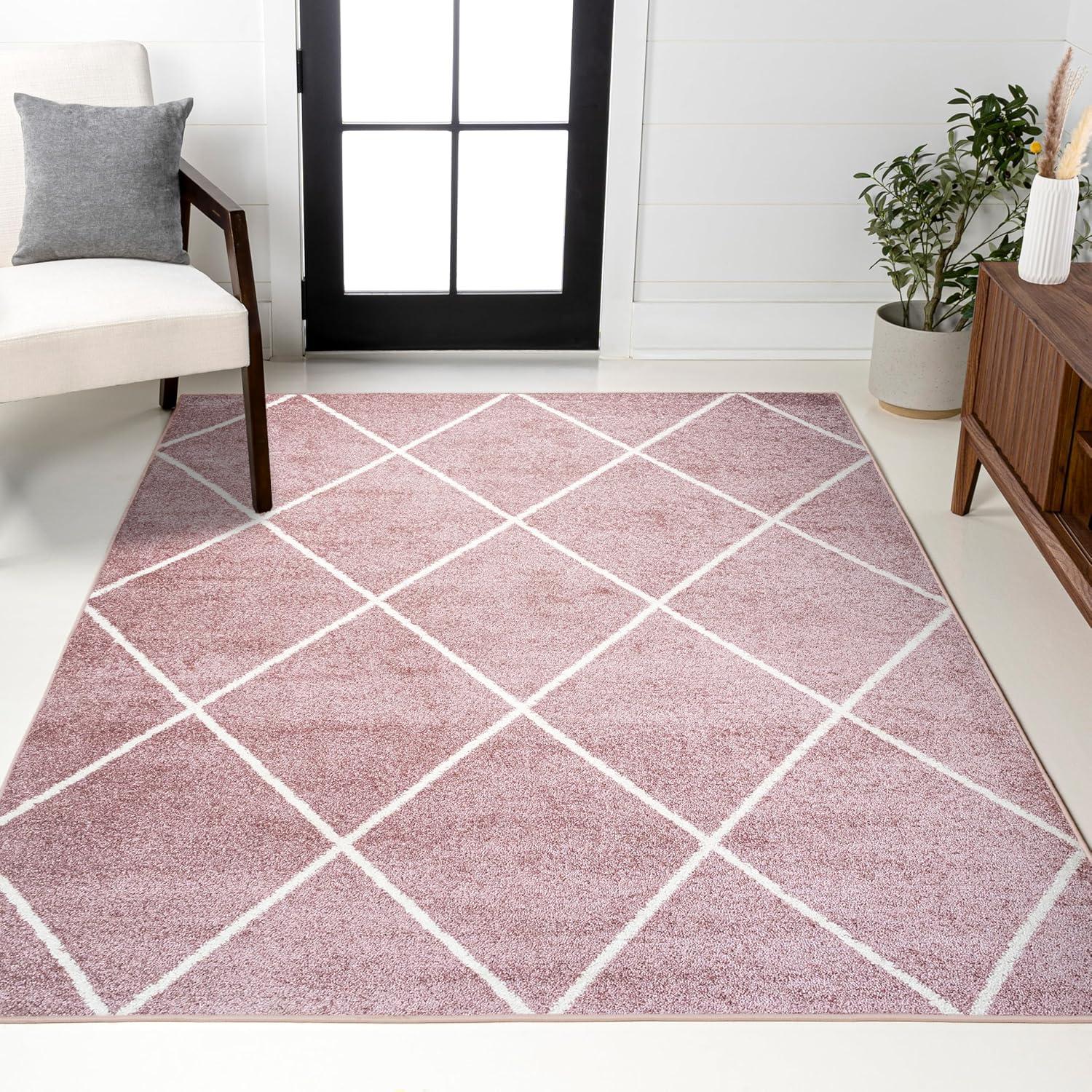 image:imageJONATHAN Y Cole Diamond Trellis Light BlueWhite Runner Rug 2x8 ModernContemporaryGeometricCasual EasyCleaning for Living RoomBedroomKitchenPet FriendlyNonShedding SEU102C28RoseWhite