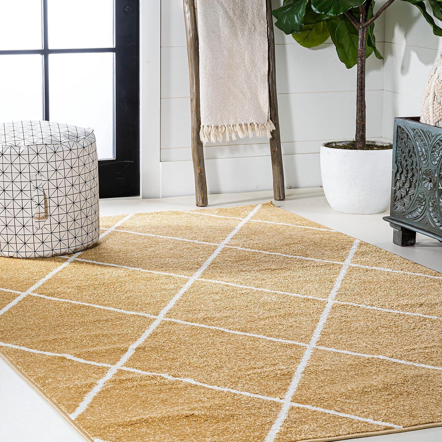 image:imageJONATHAN Y Cole Diamond Trellis Light BlueWhite Runner Rug 2x8 ModernContemporaryGeometricCasual EasyCleaning for Living RoomBedroomKitchenPet FriendlyNonShedding SEU102C28GoldWhite