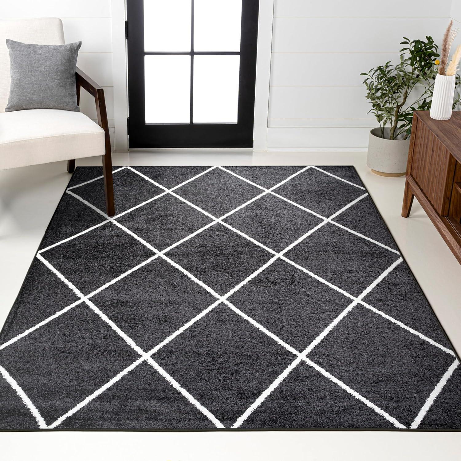image:imageJONATHAN Y Cole Diamond Trellis Light BlueWhite Runner Rug 2x8 ModernContemporaryGeometricCasual EasyCleaning for Living RoomBedroomKitchenPet FriendlyNonShedding SEU102C28BlackWhite