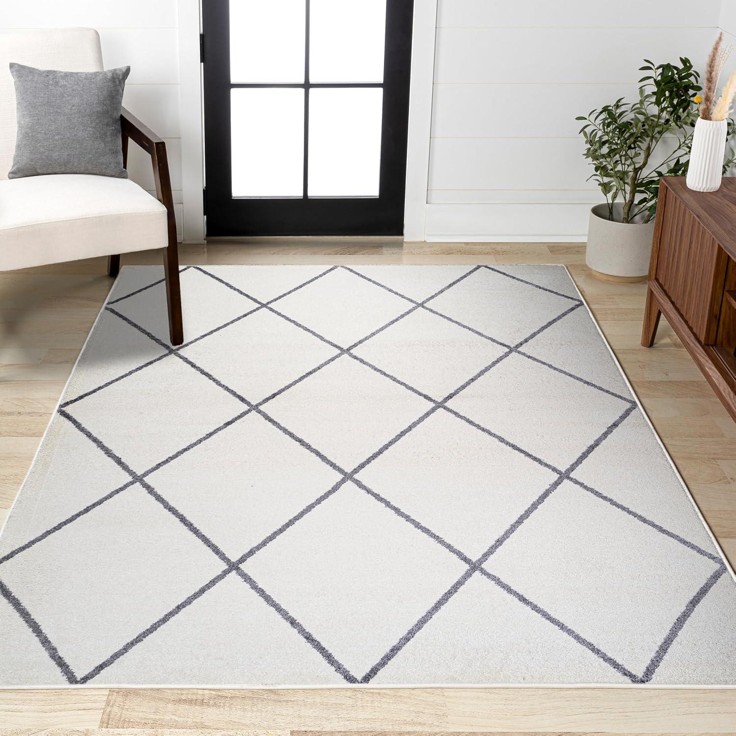image:imageJONATHAN Y Cole Diamond Trellis Light BlueWhite Runner Rug 2x8 ModernContemporaryGeometricCasual EasyCleaning for Living RoomBedroomKitchenPet FriendlyNonShedding SEU102C28WhiteGray