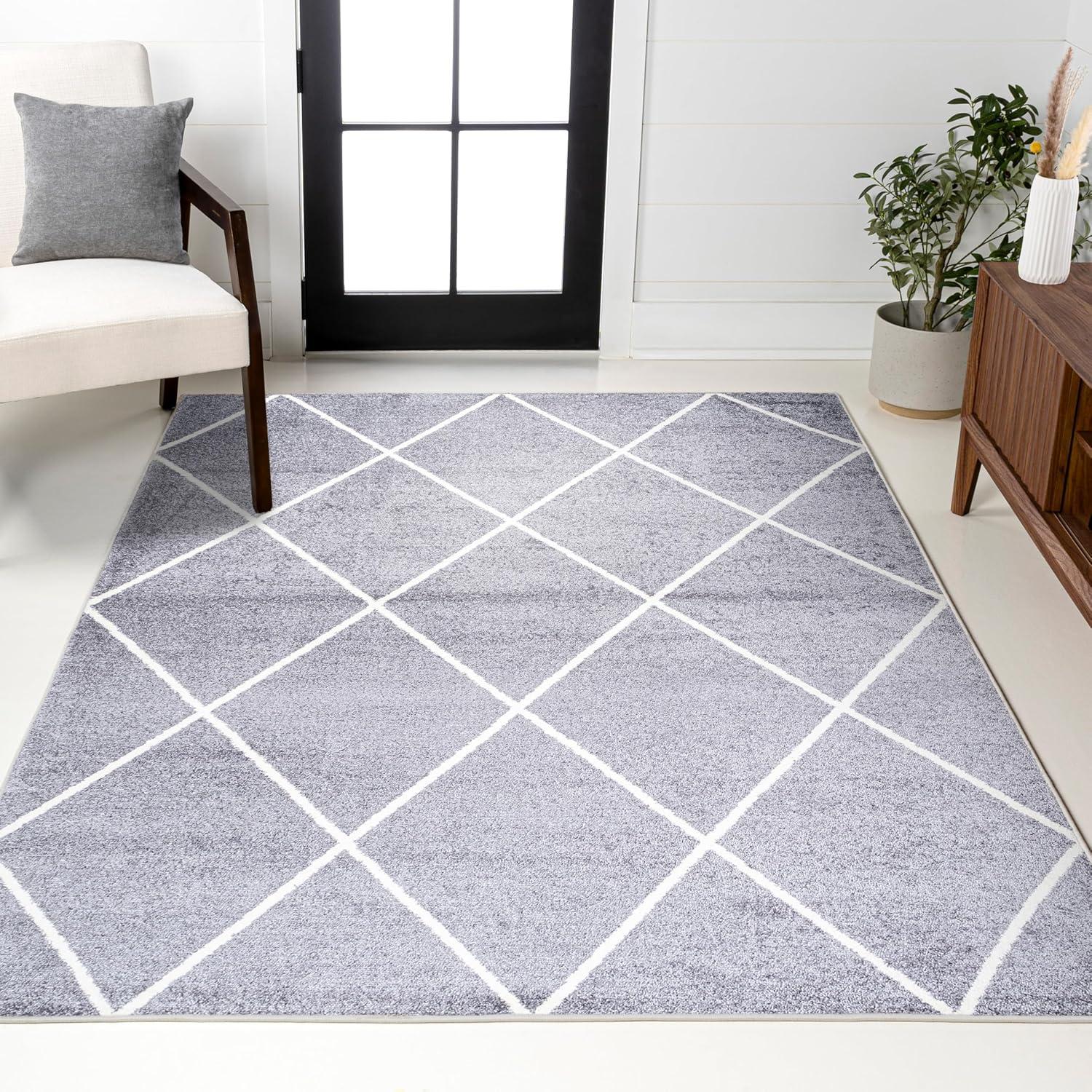 image:imageJONATHAN Y Cole Diamond Trellis Light BlueWhite Runner Rug 2x8 ModernContemporaryGeometricCasual EasyCleaning for Living RoomBedroomKitchenPet FriendlyNonShedding SEU102C28GrayWhite