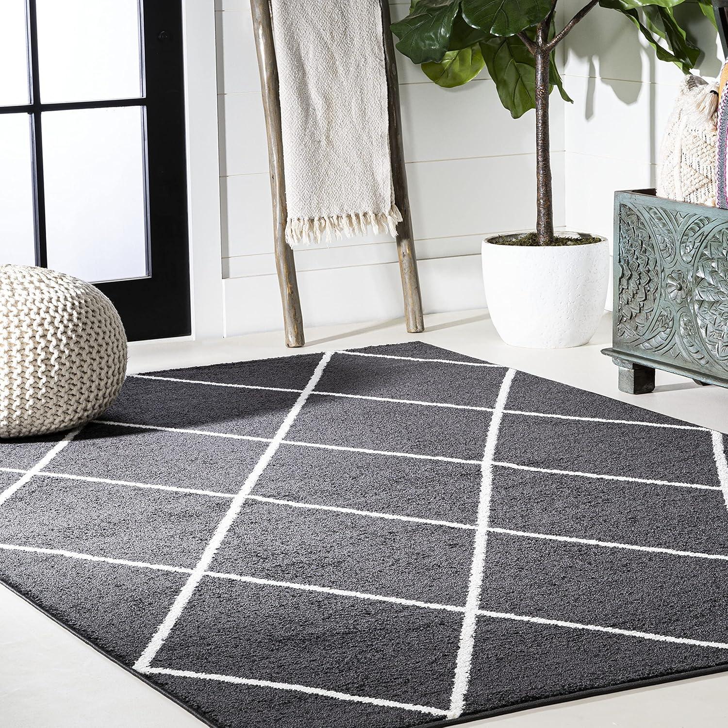 image:imageJONATHAN Y Cole Diamond Trellis Light BlueWhite Runner Rug 2x8 ModernContemporaryGeometricCasual EasyCleaning for Living RoomBedroomKitchenPet FriendlyNonShedding SEU102C28BlackWhite