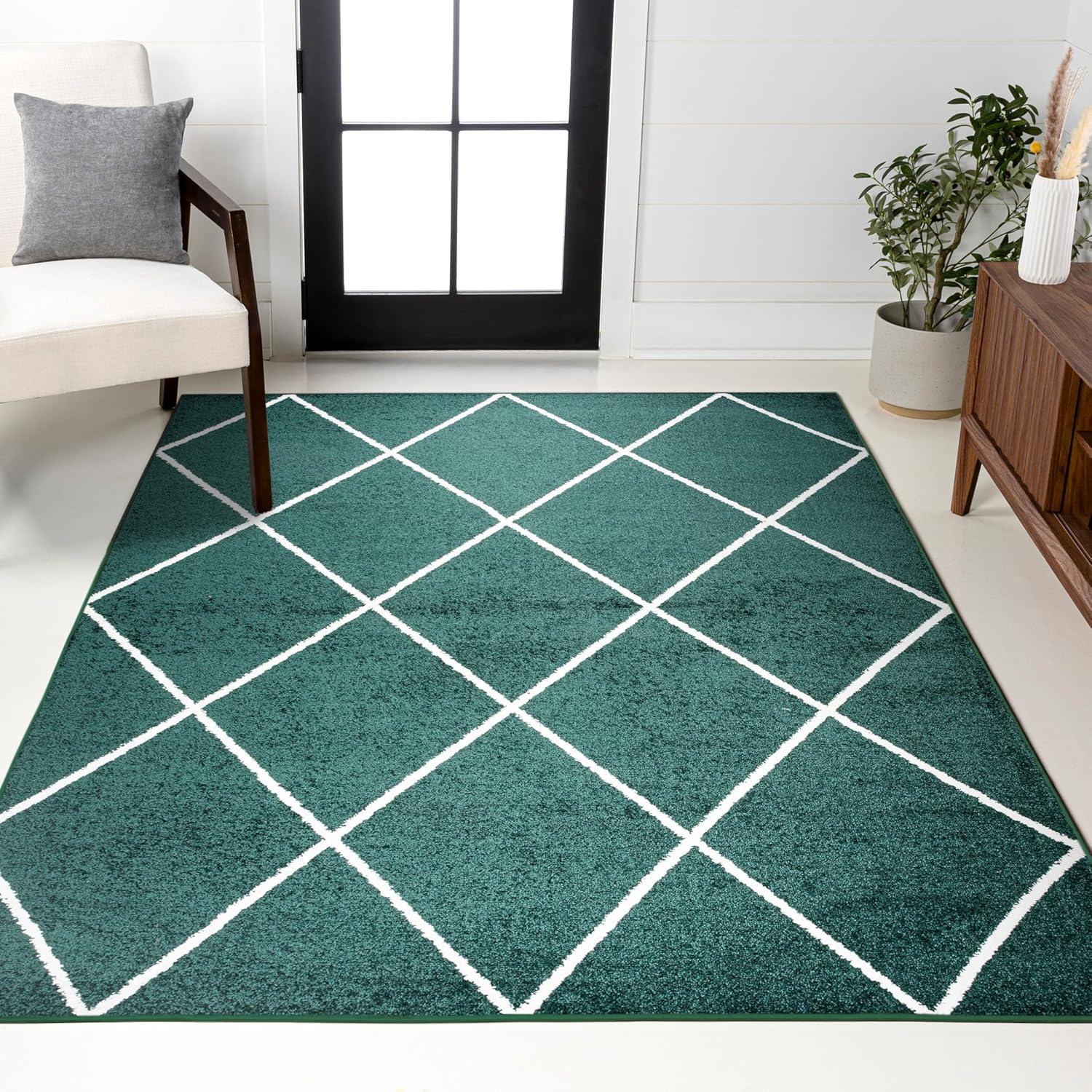 image:imageJONATHAN Y Cole Diamond Trellis Light BlueWhite Runner Rug 2x8 ModernContemporaryGeometricCasual EasyCleaning for Living RoomBedroomKitchenPet FriendlyNonShedding SEU102C28GreenWhite
